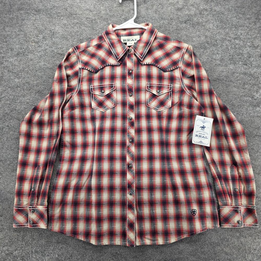 Ariat Button-Up Womens M Red Plaid Long Sleeve Collared Snap Western Casual